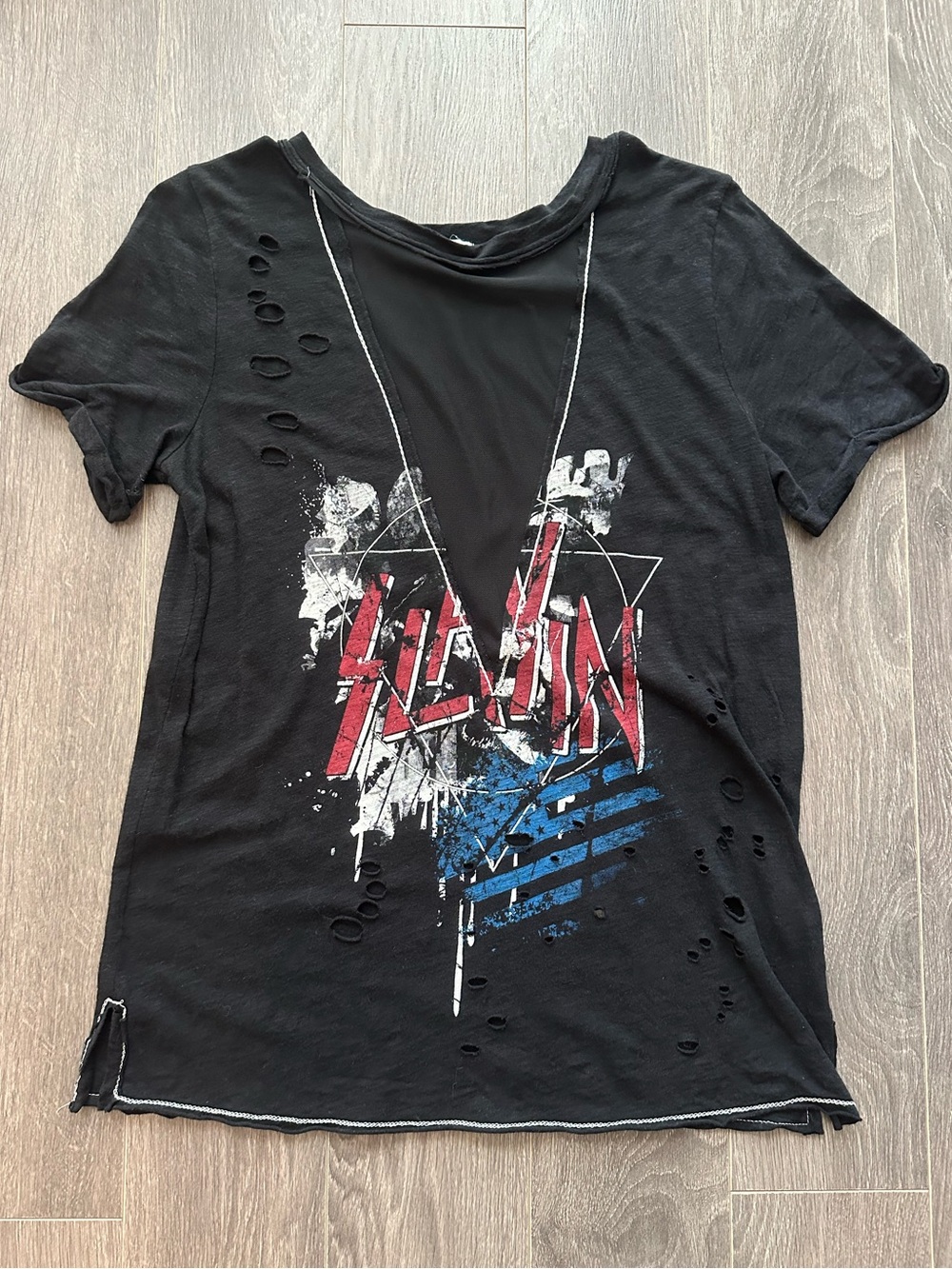emory park Black Graphic Distressed Short Sleeve Band Tee Shirt